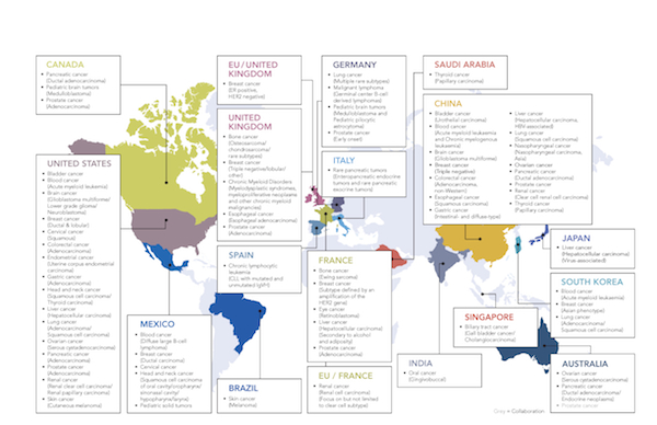 A Map showing all the countries that participate in ICGC