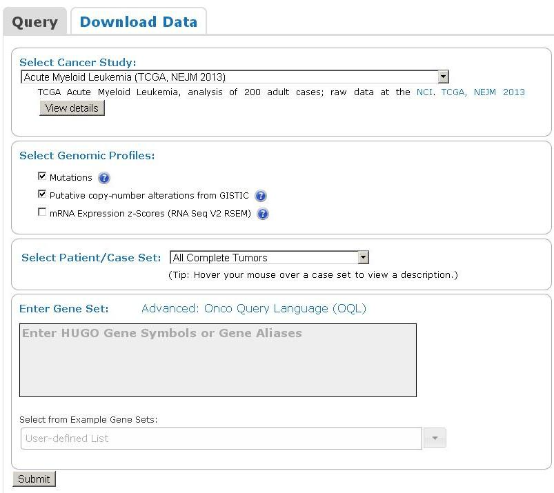 Figure 1: cBioPortal's Query Web Interface