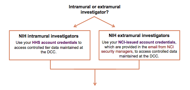 Intramural and extramural investigators must access data at DCC using different login information