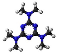 Model of altretamine, an anti-cancer drug that the authors found acts through a mechanism similar to sulfasalazine. Image from Wikimedia Commons.
